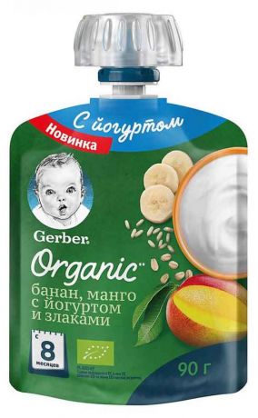 Пюре Gerber Organic банан манго злаки йогурт с 8 мес., 90 г