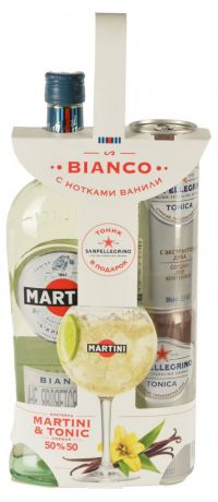 Вермут Martini Bianco Италия, 1л + 2 банки тоник Sanpellegrino 0.33 л