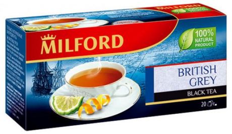 Чай Milford British Grey черный с Био маслом бергамота в пакетиках, 20х1,75 г