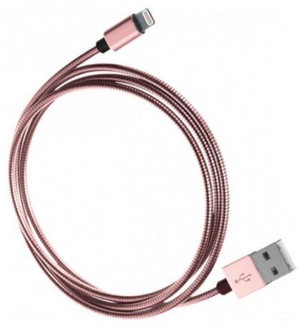 Кабель Qumo MFI USB-Apple 8 pin, 1 м, 2,4A, стальная оплетка, розовое золото