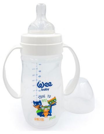 Бутылочка Wee Baby Classic Plus с широким горлышком и ручками для кормления с силиконовой соской, 250 мл