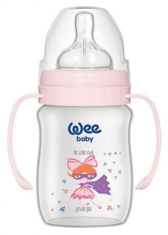 Бутылочка Wee Baby Classic Plus с широким горлышком и ручками для кормления с силиконовой соской, 150 мл