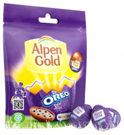 Конфеты Alpen Gold в форме яйца с ванильной начинкой и с кусочками печенья Oreo, 72 г