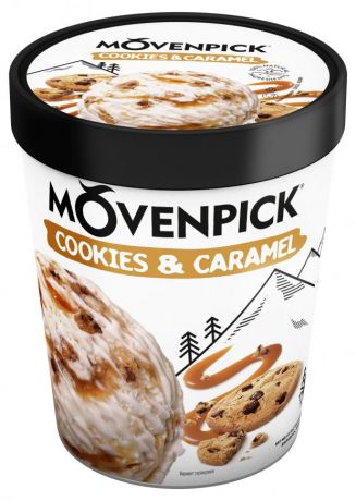 Мороженое пломбир Movenpick Cookies&Caramel с карамельным соусом и кусочками печенья, 298 г