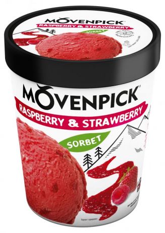 Десерт взбитый Movenpick Sorbet Raspberry&Strawberry замороженный малиновый с кусочками клубники, 306 г