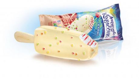 Мороженое эскимо «Лекарство для Карлсона» с фруктово-ягодным наполнителем Барбарис в белой глазури с взрывной карамелью, 60 г