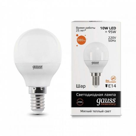 Лампа светодиодная Gauss E14 10 Вт шар прозрачная 710 лм, теплый белый свет