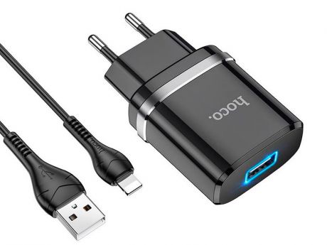 Зарядное устройство Hoco N1 Ardent 2.4A + кабель Lightning Black