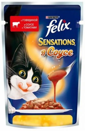 Корм для кошек Felix Sensations с говядиной в соусе с томатами 85г