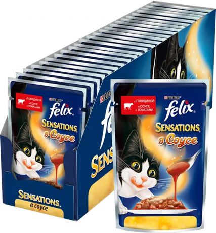 Корм для кошек Felix Sensations с говядиной в соусе с томатами 85г (упаковка 24 шт.)