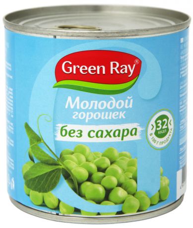 Горошек Green Ray Молодой без сахара 425мл (упаковка 3 шт.)
