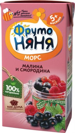 Морс ФрутоНяня Малина и Смородина 200мл (упаковка 6 шт.)