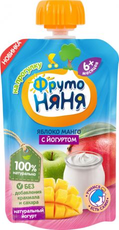 Пюре ФрутоНяня из Яблок и Манго с йогуртом 90г