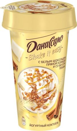 Коктейль Даниссимо кисломолочный йогуртный с белым шоколадом пряной корицей со вкусом пекана 2.8% 190г