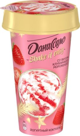 Коктейль Даниссимо кисломолочный йогуртный со вкусом клубничного мороженого 2.6% 190г