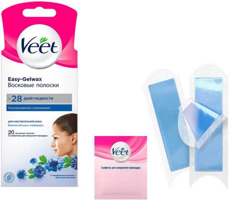 Полоски для депиляции Veet Easy-Gelwax восковые для чувствительной кожи лица 20шт