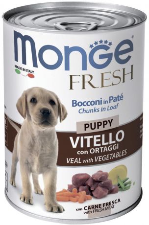 Корм для щенков Monge Dog Fresh Chunks in Loaf рулет телятины с овощами 400г