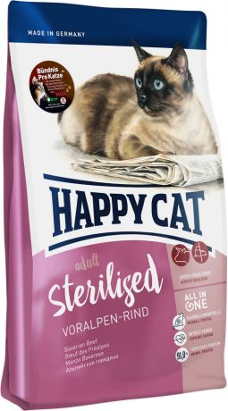 Сухой корм для взрослых кошек Happy Cat Для стерелизованных говядина 0.3кг