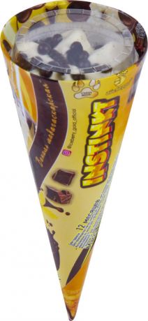 Мороженое Instinkt Пломбир Вваниль-Бурбон с шоколадным топпингом в вафельном рожок 12% 80г