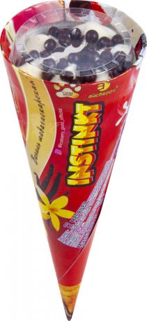 Мороженое Instinkt пломбир ванильный с клубникой в вафельном рожке 12.5% 80г