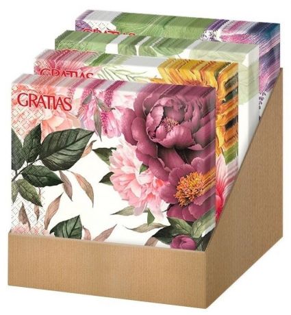 Салфетки бумажные Gratias Box Mix Цветочный 33*33см 3 слоя 4*20шт
