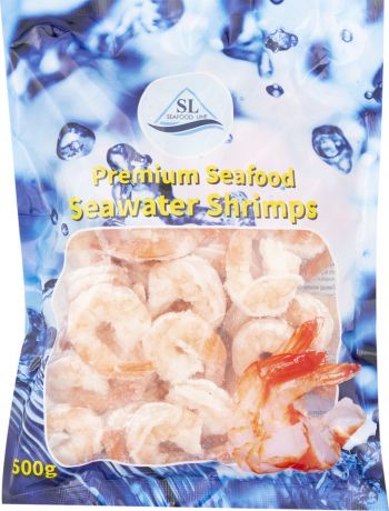 Креветки Seafood Line очищенные с хвостиком варено-мороженые 31/40 500г