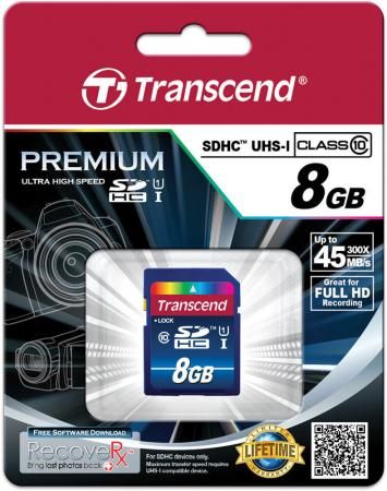 Карта памяти SDHC 8GB Class 10 Transcend UHS-I 300x Premium TS8GSDU1