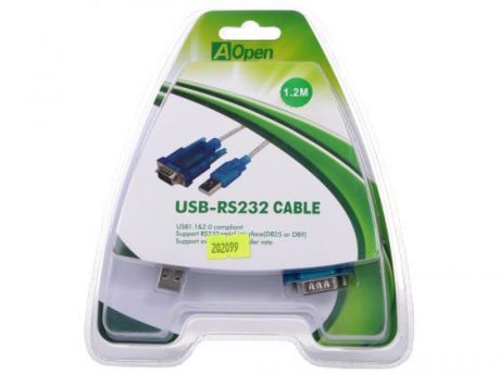 Кабель-адаптер USB 2.0 AM-COM 9pin Aopen добавляет в систему новый COM порт USB-RS232 Cable 1.2м