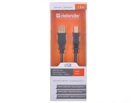 Кабель USB 2.0 AM-BM 1.8м DEFENDER ферритовые кольца позололоченные контакты 87430