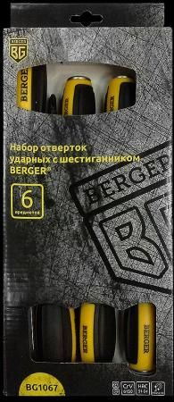 Набор отверток BERGER BG1067 ударных с шестигранником 6предметов