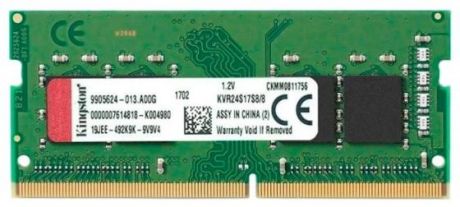 Оперативная память для ноутбука 8Gb (1x8Gb) PC4-19200 2400MHz DDR4 SO-DIMM CL17 Kingston KVR24S17S8/8BK