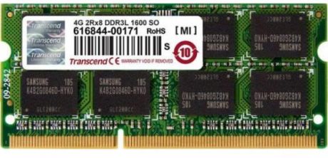 Оперативная память для ноутбука 4Gb (1x4Gb) PC-12800 1600MHz DDR3L SO-DIMM CL11 Transcend TS512MSK64W6N
