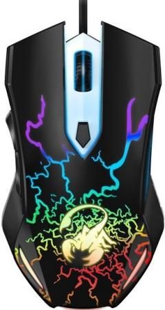 Мышь игровая Genius Scorpion Spear [31040002400] черная, лазерная, 2000dpi, 6 кнопок, цветная подсветка, USB кабель 1.8м
