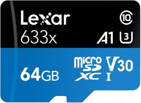 LEXAR 64GB High-Performance 633x microSDXC UHS-I, up to 100MB/s read 45MB/s write C10 A1 V30 U3, Global