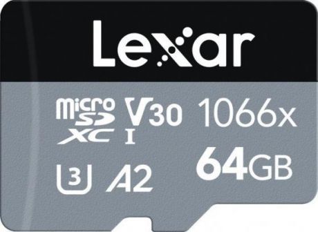 LEXAR Professional 1066x 64GB microSDHC/microSDXC UHS-I Card SILVER Series with adapter