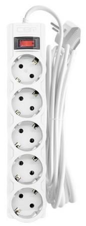 CBR Сетевой фильтр CSF 2505-3.0 White CB, 5 евророзеток, длина кабеля 3 метра, цвет белый (коробка)