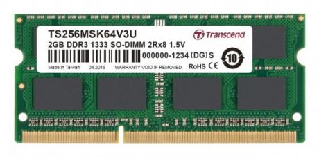 Оперативная память для ноутбука 2Gb (1x2Gb) PC3-10600 1333MHz DDR3 SO-DIMM CL9 Transcend TS256MSK64V3U