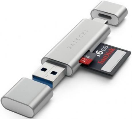 Кардридер Satechi Aluminum Type-C USB 3.0 and Micro/SD. Интерфейсы USB 3.0 и Type-C. Цвет серебряный.