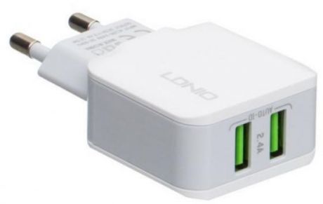 LDNIO LD_B4393 A2202/ Сетевое ЗУ + Кабель Lightning/ 2 USB Auto-ID/ Выход: 12W/ White