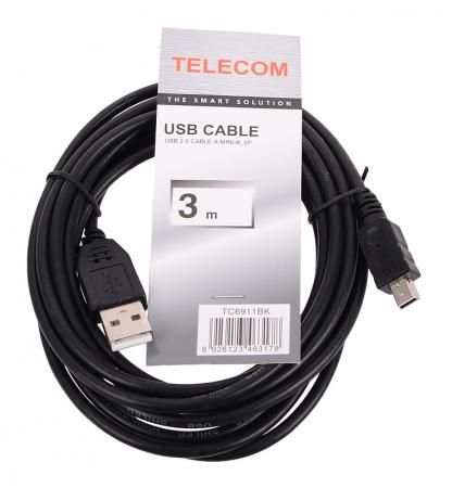 Кабель USB 2.0 AM-miniB 3.0м VCOM TV-Com TC6911BK-3.0M 6926123463178