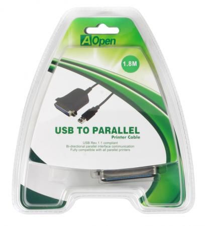 Кабель-адаптер USB 2.0 AM-LPT 1.8м Aopen ACU806 прямое подключение к LPT порту принтера