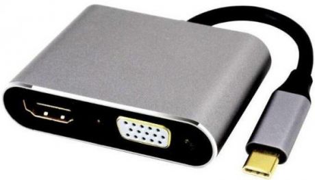 Кабель-концентратор USB3.1 Type-Cm --> HDMI (f)+VGA(f), Alum Grey 4K@30 Hz,Telecom<TUC050>