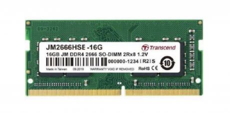 Оперативная память для ноутбука 16Gb (1x16Gb) PC4-21300 2666MHz DDR4 SO-DIMM CL19 Transcend JM2666HSE-16G