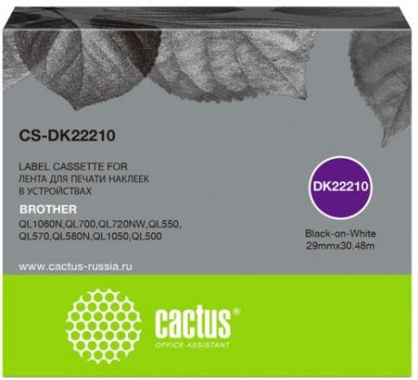 Картридж ленточный Cactus CS-DK22210 черный для Brother P-touch QL-500, QL-550, QL-700, QL-800