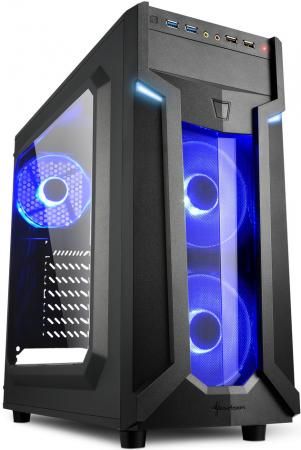 Игровой корпус Sharkoon VG6-W blue led чёрный (ATX, акрил, fan 2x120 мм + 1x120 мм, 2xUSB 3.0, 2xUSB 2.0,audio)