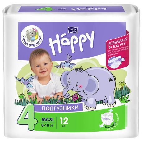 Подгузники Bella Baby Happy 12шт 8-18кг уни макси