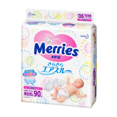 Подгузники Merries 90шт 2-5кг Newborn универсальные