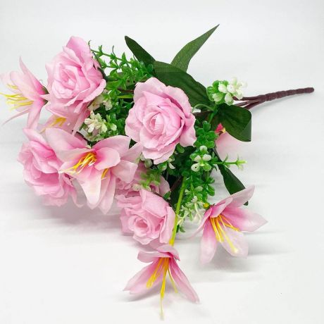 Букет искусственных цветов розы с лилией 32см р7