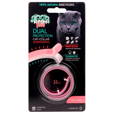 Биоошейник Good Neem Plus для кошек и котят с маслом дерева ним розовый/серый 35см двухслойный fg042