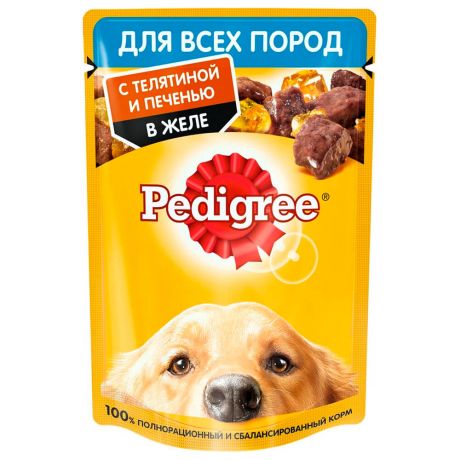 Корм для собак Pedigree 85г для всех пород с телятиной и печенью в желе